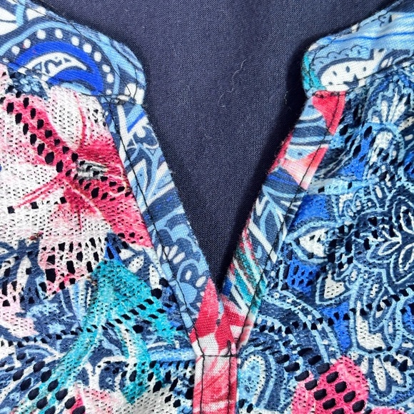 Christopher & Banks Pink and Blue Flower Boho Blouse with Mandarin Collar - Picture 4 of 15